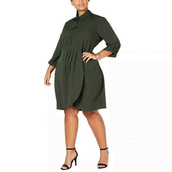 Love Squared Women's Plus Size Cascade Wrap Shirtdress (2X, Olive) Love Squared Women's Plus Size Cascade Wrap Shirtdress (2X, Olive)